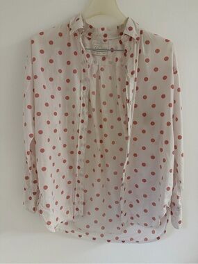 J. Crew Cream Button-Down Shirt with Pink Polka Dots